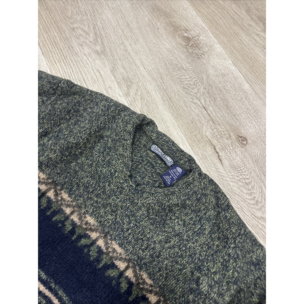 Vintage Structure Sweater Mens M Green Fair Isle Shetland Wool Knit Pullover